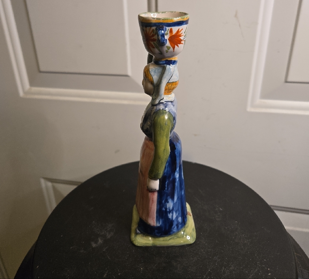 Vintage Henriot Quimper Ceramic Candlestick France Pottery French Woman - Picture 3 of 11